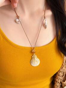 1 buah Kalung Liontin Akrilik Bintang Laut & Kerang Minimalis Modis, Cocok untuk Liburan Pantai, Hadiah untuk Teman - MultiWarna - View 2