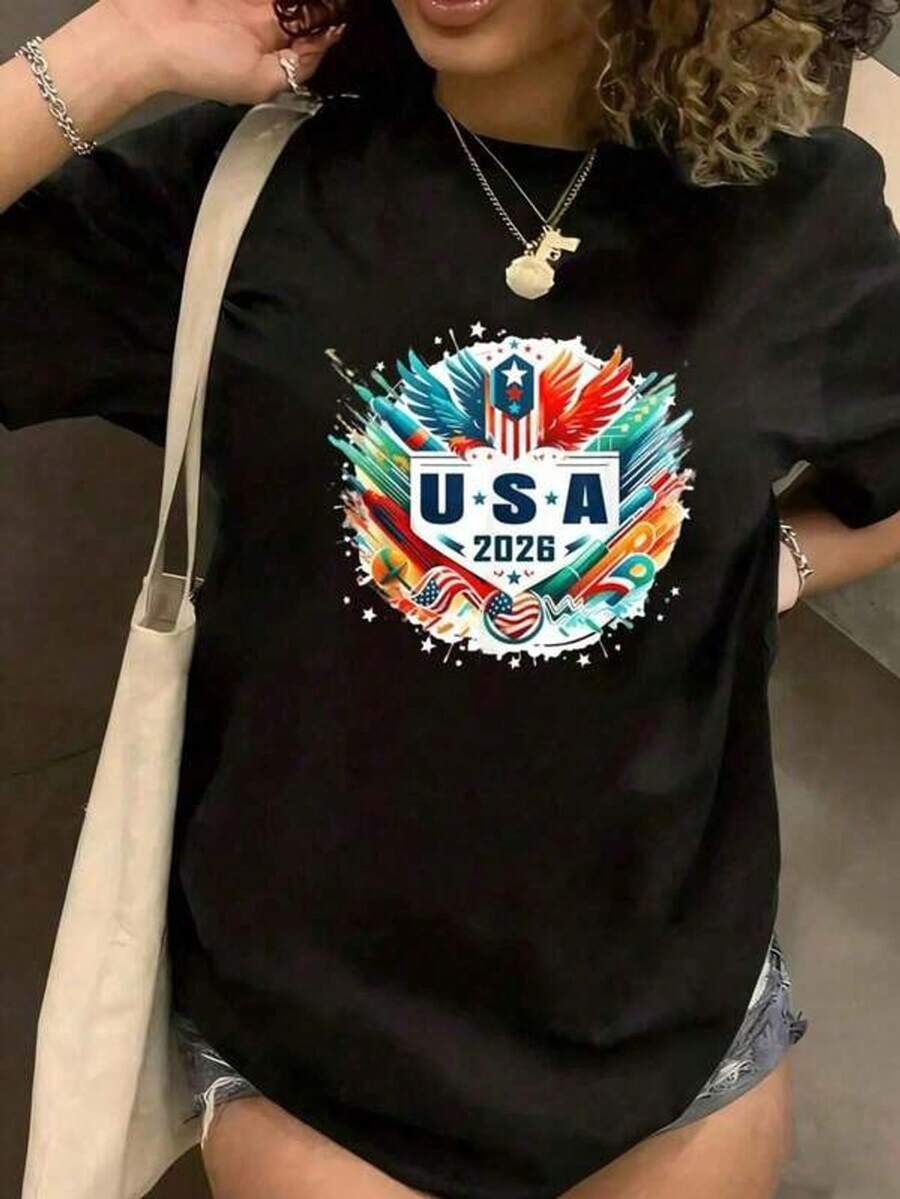 USA National Team Jersey T-Shirt For The 2026 , US National Team American Football Fan Apparel, Suitable As A Gift For Men, Women, And Children - 黑色 - 查看 1