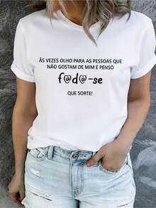 Camiseta con estampado de letras europeas para mujer. Nuevas llegadas de verano. - Negro - Ver 8