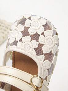 Zapatos de princesa con flores de encaje para niñas, suela blanda antideslizante y transpirable para niños - Beis - Ver 6