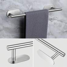 Bộ giá treo khăn và hộp đựng giấy vệ sinh tự dính không cần khoan, bộ phụ kiện phòng tắm bao gồm thanh treo khăn, hộp đựng giấy vệ sinh, vòng treo khăn và móc treo khăn, bộ giá treo khăn gắn tường bằng thép không gỉ, hộp đựng giấy vệ sinh dạng thanh đôi dọc được nâng cấp. - Xem 6