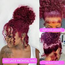 360 Burgundy Wig Human Hair Deep Wave Hidden Strap 360 Lace Front Wigs Human Hair 250% Density Invisible Strap Pre Plucked Glueless Human Hair Wig 13x6 99J Burgundy Curly Wig Human Hair For Women 13x4 Brazilian Wine Red Colored Lace Frontal Wig - S99J - 查看 6
