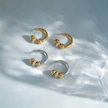 S SHOPBOHO 1 Paar wasserdichte hypoallergene zweifarbige Gold-Silber Creolen mit Zirkonia-Perle, kleine Creolen, minimalistische Ohrringe für den täglichen Gebrauch für Frauen - CC Ohrringe - Übersicht 3