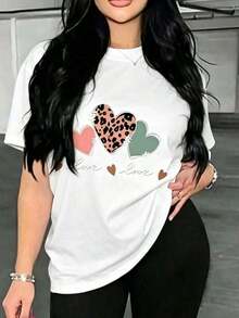 GiftGift Women's Casual Short Sleeve T-Shirt - Leopard And Cherry Print, Black With Shiny Gold Details, Medium Stretch, Machine Washable, All Year Comfortable, Crew Neck, 100% Cotton, Soft Fabric, Breathable And Cool Short Sleeves - 白色的 - 查看 6