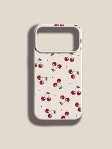1pc Creative Fashion Full-Screen Red Polka Dot Cherry Leaf Pattern Phone Case, Liquid Big Hole Silicone Shockproof Soft Cover Compatible With Apple 11/12/13/14/14Plus/15/15Plus/16/16Plus/7/8Plus/17/17Pro And Other Models - Multicolor - View 1