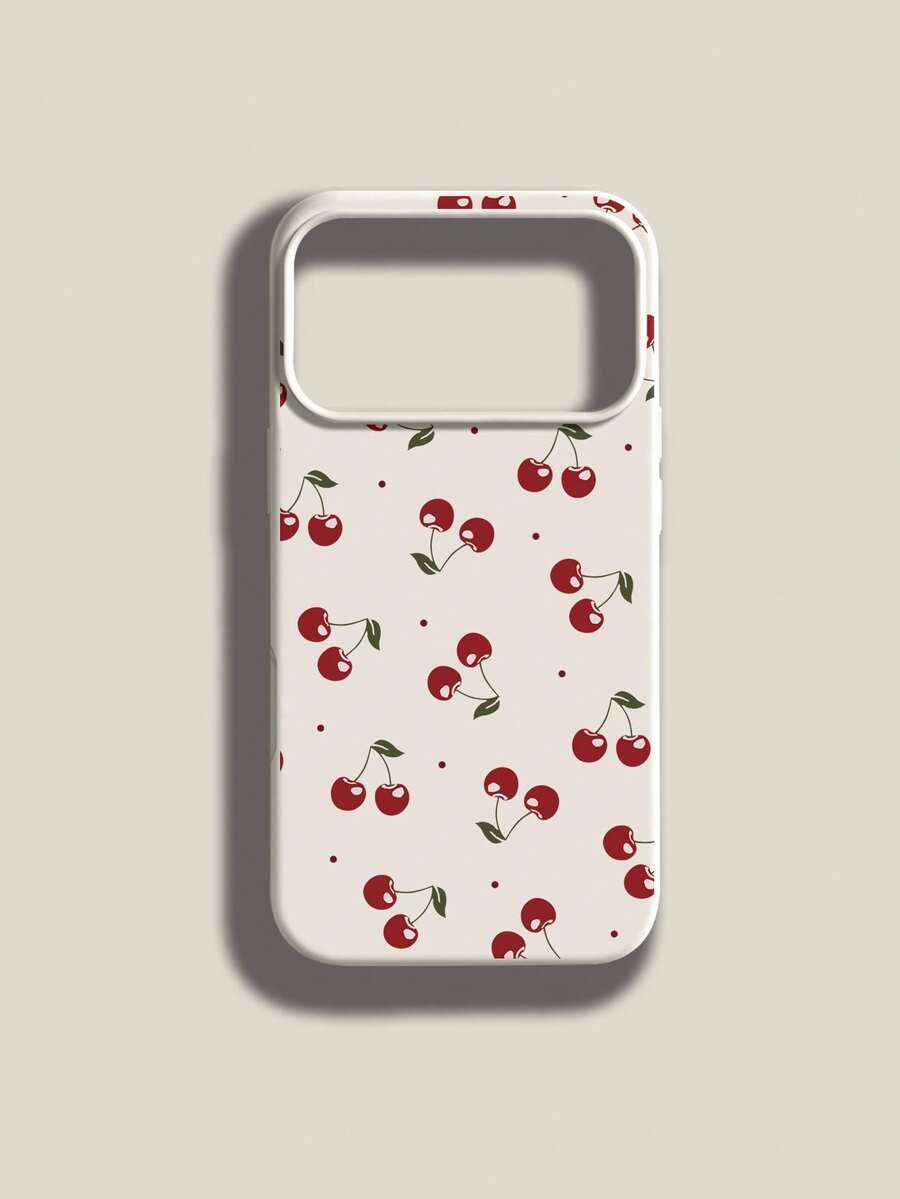 1pc Creative Fashion Full-Screen Red Polka Dot Cherry Leaf Pattern Phone Case, Liquid Big Hole Silicone Shockproof Soft Cover Compatible With Apple 11/12/13/14/14Plus/15/15Plus/16/16Plus/7/8Plus/17/17Pro And Other Models - Multicolor - View 1