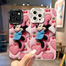 Disney Minnie Mouse Phone Case, Cherry Love Protective Cover. Compatible With IPhone 17, 16, 15, 14, 13, 12, 11 Pro Series And Galaxy S22, S23, S24, S25 Models, Featuring Plush-Style Minnie Mouse Jumping Against A Pink Background With Embossed Hearts And Cherries, Perfect For Cute Disney Fans, Ideal For Birthdays, Holidays, Anniversaries, Graduation Gifts, Or Any Special Occasion To Surprise Family, Friends, Classmates, And Loved Ones. - màu đen - Xem 4