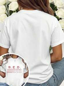 Talla Grande - Camiseta "Viernes en Rojo: Recordemos a Todo el Personal Desplegado", Viernes Rojo, Camiseta de Conmemoración RE, Top Holgado de Moda para Mujer, Cómodo para Uso Diario, Adecuado para Actividades Casuales, Transpirable y Ligeramente Elástico, Lavable a Máquina 2026 - Blanco - Ver 2