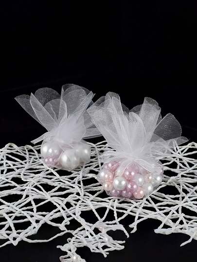 1/20/50pcs Round Floral Lace Chiffon Bags, White Chiffon Transparent Bags Jewelry Pouches Rose Drawstring Bags, Christmas Chiffon Small Gift Bags Jewelry Pouches Mini Drawstring Bags Mesh Fragrance Bags Wedding Candy Bags