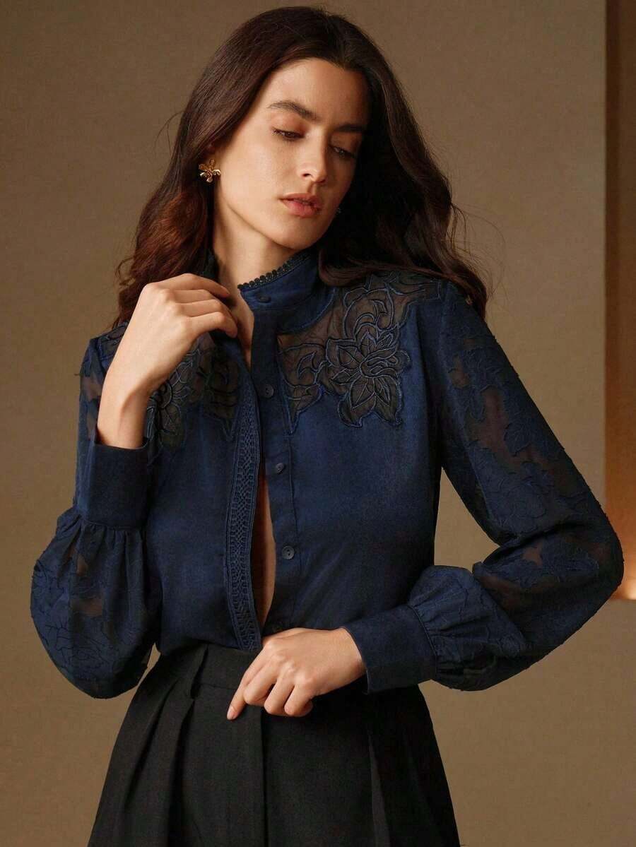 Women Blouses & Shirts - Navy Blue - View 1