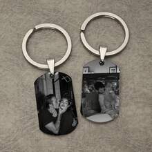 Personalized Photo Engraved Keychain - Customized Dog Brand Style Men's, Boyfriend, Father Keychain Customized Engraved Photo Keychain - Personalized Laser Engraved Keychain With Heart Design Durable Metal Keychain Suitable For Men And Women Valentine's Day Christmas Family Gift Black Keychain Accessory Romantic Gift Elegant Accessory - Multicolor - View 2