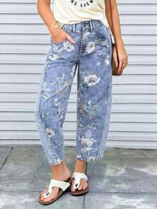 Jeans informales desgastados y desgastados, con ajuste de novio para mujer - Azul - Ver 3