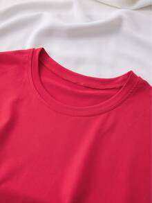 Camiseta Gráfica "GENERATION X" de Talla Grande para Mujer - Cuello Redondo Casual, Manga Corta, Estampado de Letras para Otoño/Invierno - Rojo - Ver 5