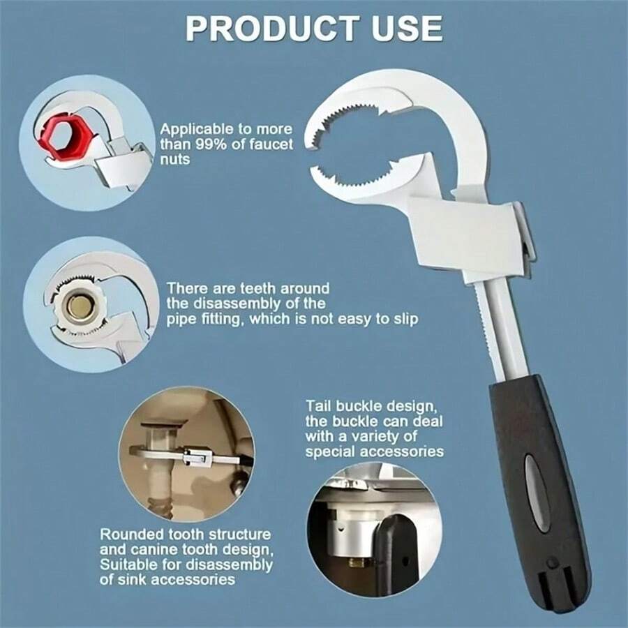 Adjustable Wrench, Universal Dual-Head Wrench, Aluminum Alloy Open-End Wrench For Bathroom Plumbing, Faucet And Sink Repair Tools - A - View 1