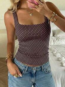 Camiseta de tirantes de punto a rayas rosa, estilo Y2K, diseño sin mangas adecuado para la playa, el transporte y el uso casual en verano - Marrón - Ver 3