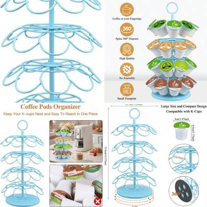 Coffee Holder, Coffee Storage Compatible With K-Cups(36 Pods), Kitchen Detachable Coffee Station Organizer, Spins 360-Degrees(Light Blue)