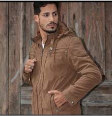 Men's Twill Jacket, Fully Lined With Faux Fur, With A Removable Hood. - Rust Brown - View 9