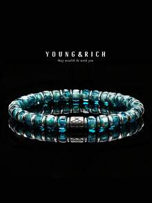 YOUNG&RICH Pulsera de cristal azul para hombres joven & RICH, regalo de joyería con cuentas de tono frío para hombres - Azul menta - Ver 2