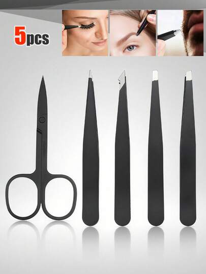 4 pinzas + 1 recortadora de cejas, set de pinzas de precisión para cejas, pinzas de acero inoxidable profesionales para cejas - herramienta de alta precisión para eliminar el vello facial, puede cortar y recortar el cabello, para eliminar el vello facial, depilador para mujeres