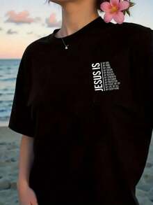 Camiseta estampada por delante y por detrás con diseños de And Faith, de manga corta y cuello redondo, estilo casual y elegante para mujer, top estampado de doble cara para mujer.Camiseta Y2k - Negro - Ver 3