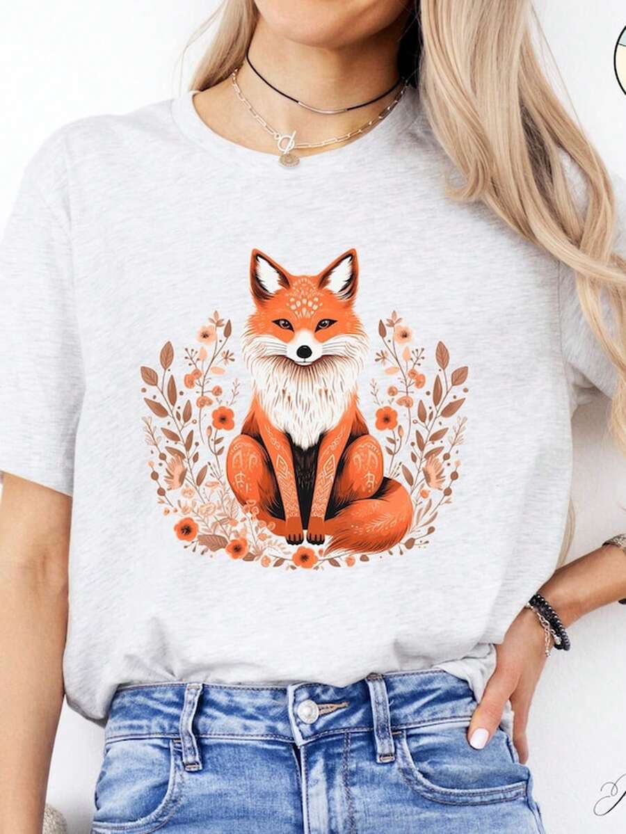 CottageE1core Red Fox S1Hirt, Flower Fox Hirt, Cute Fox T S1Hirt, B1Oho S1Hirt, Woodland Creatures, Forest Animal S1Hirt, Autumn S1Hirt, Fox Gif.