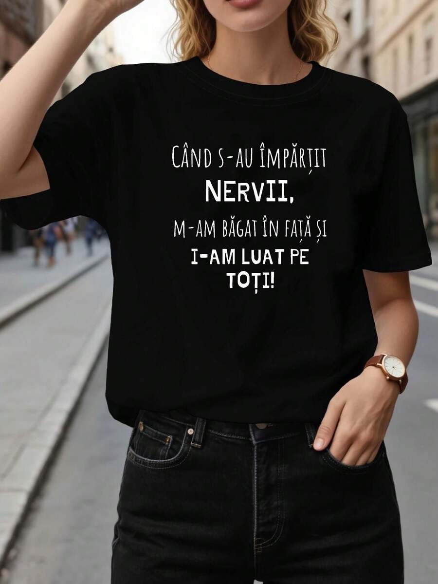 Camiseta Extra Grande "Cuando Estaban Entregando "Nerves, Me Quité la Carta de Todos", una Blusa Casual de Manga Corta y Cuello Redondo para Verano y Primavera, Ropa de Mujer - Negro - Ver 1