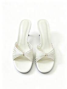 Sandal đế thấp kiểu Pháp thanh lịch với khóa kim loại màu trắng và quai đan, kiểu dáng tối giản, đa năng, thích hợp cho đi làm và hẹn hò. - trắng - Xem 2