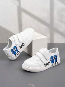 1 Paar erschwingliche & modische Casual Sportschuhe für Kinder, strapazierfähige Basketball Sneaker geeignet für den täglichen Gebrauch und Outdoor-Aktivitäten, Weihnachtsgeschenk, Outdoor-Spielschuhe, lustig gestaltete Schuhe, cartoon-bedruckte Schuhe, atmungsaktive Stoffschuhe, flexible Sohle, Kinder Sportschuhe, Feriengeschenk, 2D flach - Weiss - Übersicht 2