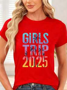 GiftCamiseta de  con estampado de palmeras y texto Girls Trip 2026 para viaje de chicas vacaciones veranoSoft - Rojo - Ver 7