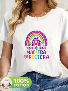 1 Piece Women's Blouses Beautiful Blouses For Women Elegant Women's Clothing Rainbow Master Director Blouses 180G White And Rainbow Print High Quality Basic Round Neck Loose Fit For Men And Women Breathable Versatile Machine Washable Comfortable Size S ~ 3XL Daily Casual Sporty Essential Summer Suitable For Spring, Summer And Autumn Maija Women - 白色 - 查看 1