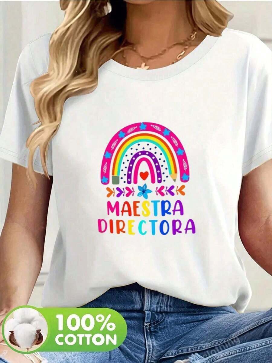 1 Piece Women's Blouses Beautiful Blouses For Women Elegant Women's Clothing Rainbow Master Director Blouses 180G White And Rainbow Print High Quality Basic Round Neck Loose Fit For Men And Women Breathable Versatile Machine Washable Comfortable Size S ~ 3XL Daily Casual Sporty Essential Summer Suitable For Spring, Summer And Autumn Maija Women - 白色 - 查看 1