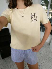 Camiseta Vintage para Mujer, Estilo Casual de Vacaciones, Holgada, con Estampado de Lema, Cuello Redondo y Manga Corta, Nueva para el Verano. Adecuado para correr, pasar el rato en casa, reuniones, fiestas y otras ocasiones. Adecuado para el Día de San Valentín, la temporada de regreso a clases, el Día del Maestro y otras festividades. Camiseta de manga corta con estampado de letras, suave, holgada y cómoda, estilo urbano de alta gama, informal, versátil y a la moda. - Albaricoque - Ver 4