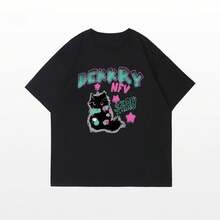 Camiseta de manga corta estampada 100% algodón puro, nuevo diseño de verano, corte holgado, camiseta versátil para uso casual. - Camisa negra de manga corta [DEKK Black Cat] - Ver 12