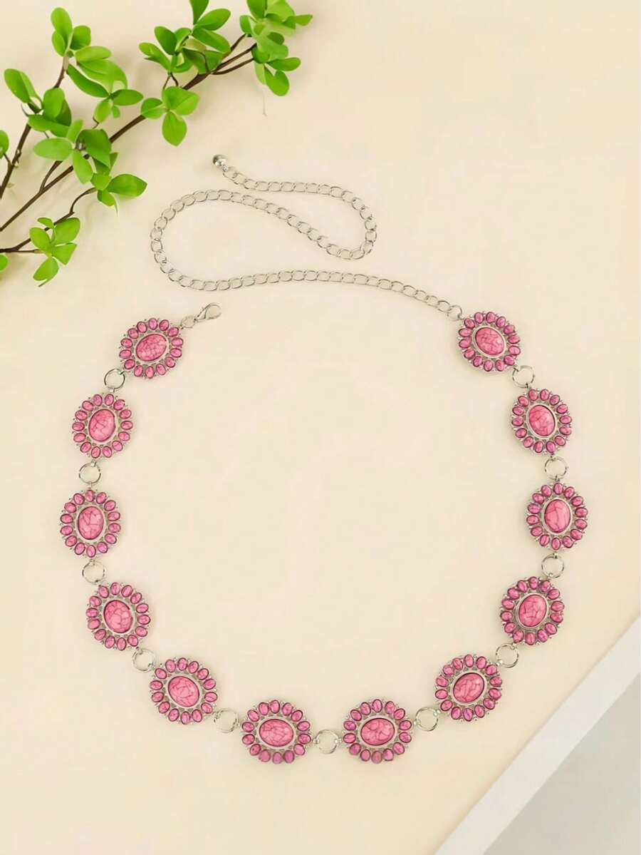 1pc Plus Size Western Belt Vintage Women's Carved Buckle Blackened Texture Metal Waist Chain For Western Style Jeans