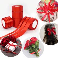 25 Yardas de cinta de satén de poliéster rojo festivo, textura suave mate de alta densidad, cinta decorativa hecha a mano DIY, lazo de embalaje de caja de regalo, lazo de envoltura de ramo de flores, decoración de fiesta de cumpleaños, cinta de satén versátil y larga - multicolor - Ver 2