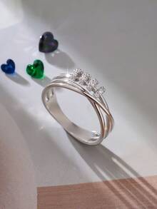 1 chiếc nhẫn nữ lấp lánh thiết kế đan chéo, đá zircon tổng hợp, nhẫn kỷ niệm, quà tặng Valentine, nhẫn cưới sang trọng, phong cách thanh lịch quyến rũ. - Bạc - Xem 3