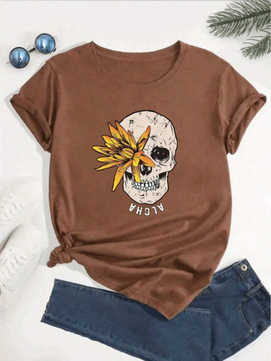 Camiseta Skull Monogram para mujer - Marron oscuro - Ver 1