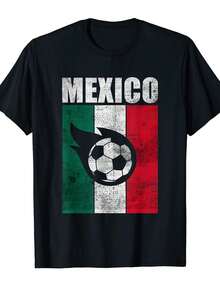 Oversized Extra Large Soccer Jersey, Retro Vintage Grunge Style, With Mexican Flag Design, El Tri, Eagle, Cactus, And Snake. Casual Crew Neck T-Shirt For Soccer Fans, Mexican Pride Apparel, Comfortable Fit For All Seasons, Machine Washable. - 黑色 - 查看 6
