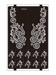 Hana Hand-Drawn Hollow Floral Tattoo Stencil - Sexy Floral Pattern, Suitable For Hands, DIY Painting, Ink, Reusable Mandala Design Template Stickers, Suitable For Women Body Party Makeup - Black - View 9