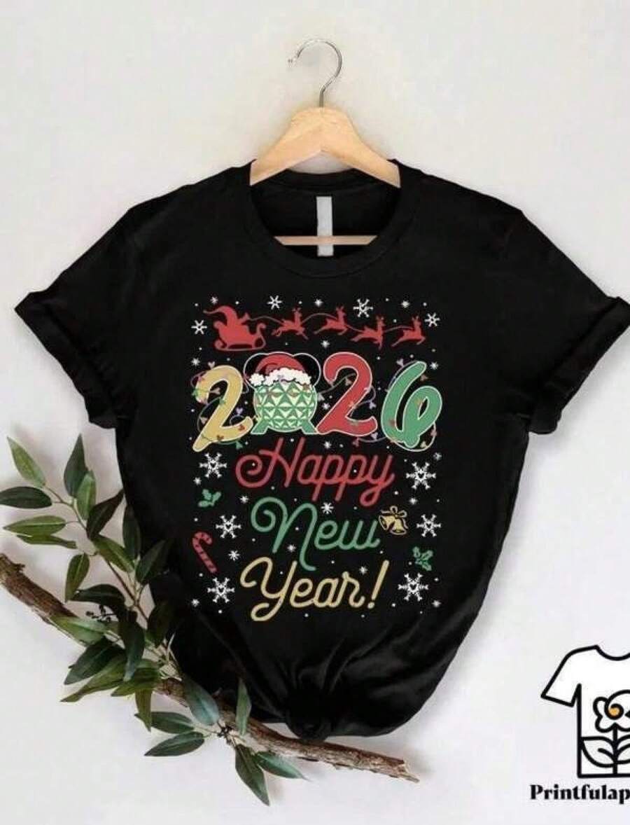 New Year 2026 T-Shirt - Matching Sets For Family Celebrations, Women's Blouses, Blouses, Casual Blouses For Women, Casual Tops For Women, Women's Tops, Tops, Unisex. - 黑色 - 查看 1