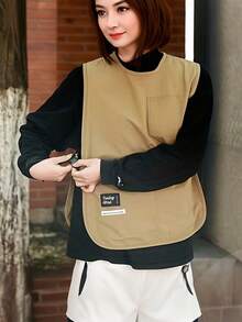 1pc Shirt-Style Apron With 2 Deep Pockets, Artistic Work Vest Suitable For Work, Painting, Cooking, Gardening, Office, And Cafe - Multicolor - View 6