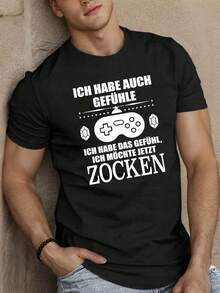 Men's Casual T-Shirt Sommer With German Graphic Design | Short Sleeves, Geometric Print With Video Game Controller Design, Crew Neck, Machine Washable, Fun Patterned Fabric, Perfect For Adults, All-Season Wear. Loose And Comfortable Fit. - Back - View 1