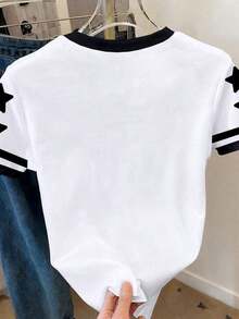 Camiseta de mujer casual de cuello redondo y manga corta con estampado de lazo - Multicolor 3 - Ver 2