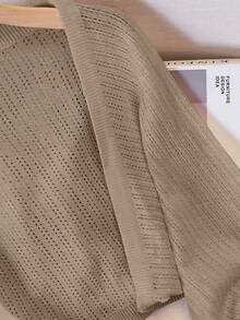 Áo khoác ngoài dệt kim tay dài cổ chữ V khoét lỗ dáng rộng dành cho nữ. - Màu Khaki - Xem 5