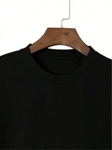 Casual Streetwear T-Shirt For Big And Tall - Short Sleeve Crew Neck, Letter Print And Logo Design, For Spring Summer Autumn, Casual Wear, Sizes (Comfortable Fit, Easy Care) - Product Name In Chinese: PLUS SIZE - 黑色 - 查看 3