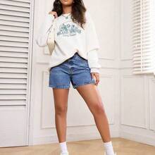 ICON Plus Size Women High Waist Vintage Denim Shorts, A-Line Wide Leg Loose Casual Versatile Bermuda Shorts - Azul lavado medio - Ver 6