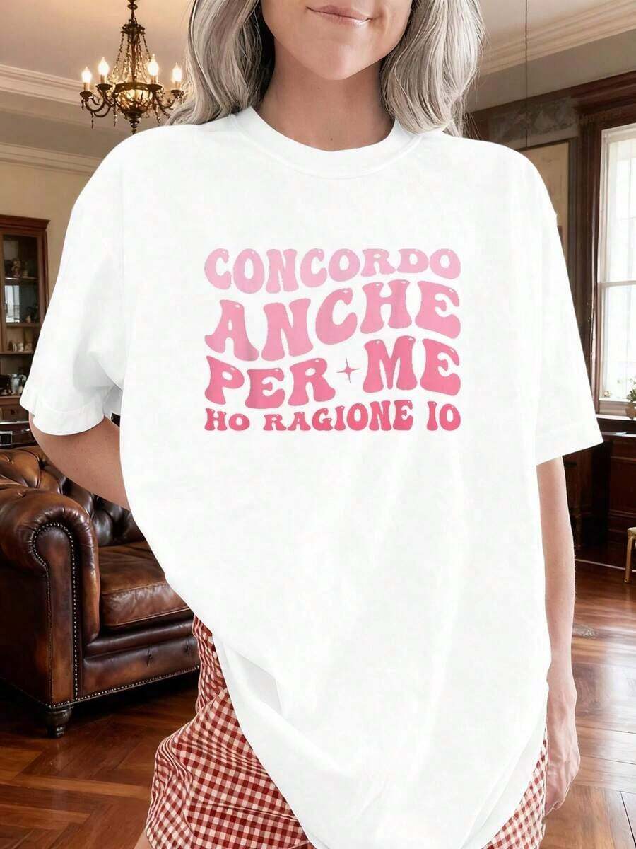 Funny Women's T-Shirt With Spanish Phrase - "I'm Also Right According To Me" - Retro Graphic T-Shirt - Pink Text T-Shirt - Loose Fit, Casual, For Everyday Wear - Funny Clothing With Spanish Phrases For Women - Conversation Starter Garment - 白色 - 查看 1