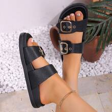 Women's Comfortable Slippers - Non-Slip Lightweight Flat Beach Sandals - Black - View 7