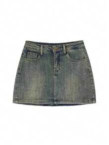 American Retro Denim Skirt For Women, Summer Commute Slim-Fit Hot Girl Versatile A-Line Bodycon Mini Skirt - Màu xanh lam - Xem 5