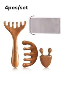 Bộ dụng cụ Gua Sha bằng gỗ đàn hương 2 món/3 món/4 món, dụng cụ massage đầu mặt, lược massage đầu, que massage làm đẹp da mặt, bảng Gua Sha toàn thân, dụng cụ thư giãn cơ bắp. - màu nâu - Xem 12